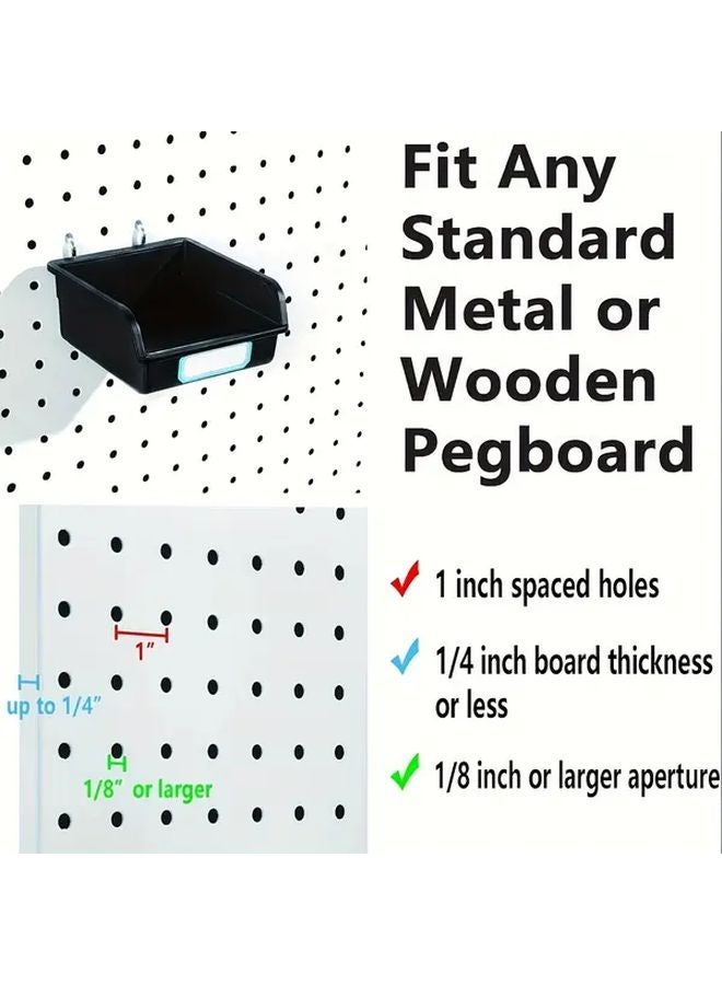Black Perforated Board Storage Box Set with Hooks and Labels 6pcs Small 6pcs Medium for Organizing Garage Workshop Office - Image 2